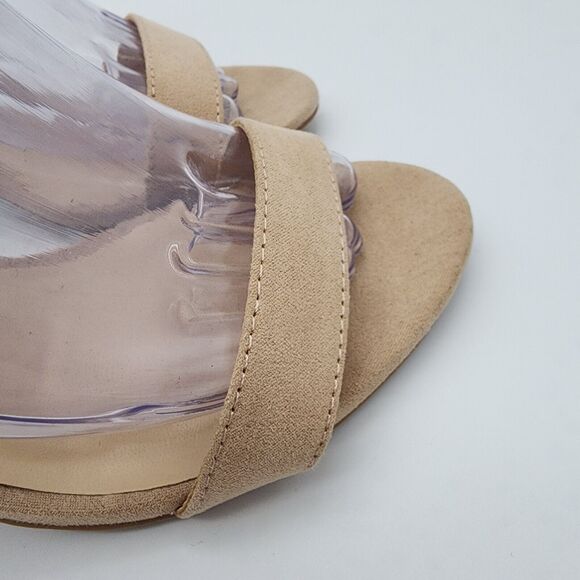 Lulus Taylor Natural Suede Block Heels Size 8.5 Ankle Strap Sandal Open Toe - Picture 7 of 10